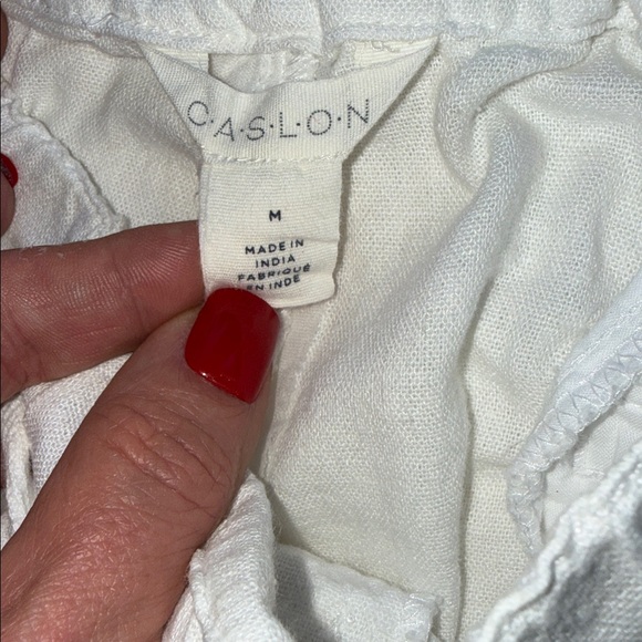 Caslon White Relaxed Linen Blend Drawstring Waist Pants Wide Leg Resortwear Sz M - Picture 9 of 14